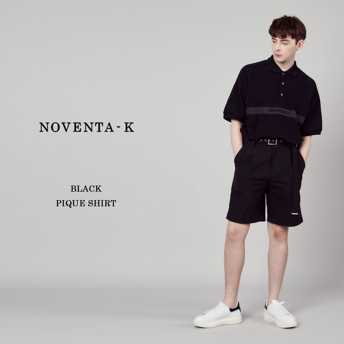 노벤타 케이(NOVENTA-K) 오버핏 피케 반팔 티셔츠 Black
