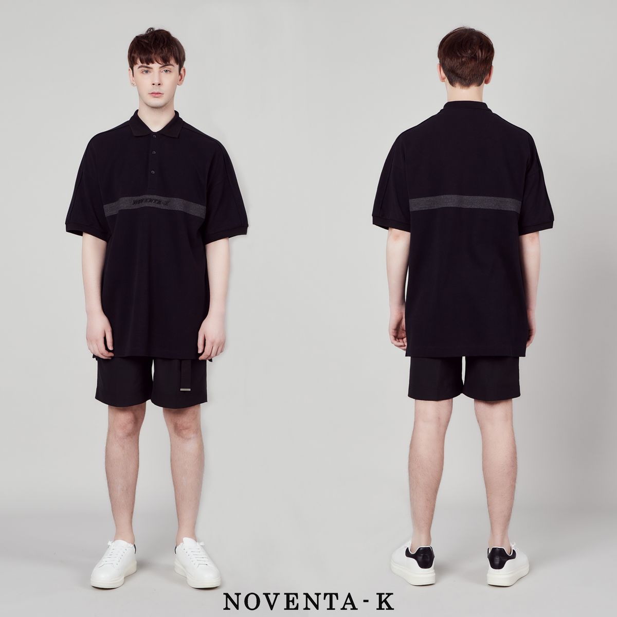 노벤타 케이(NOVENTA-K) 오버핏 피케 반팔 티셔츠 Black