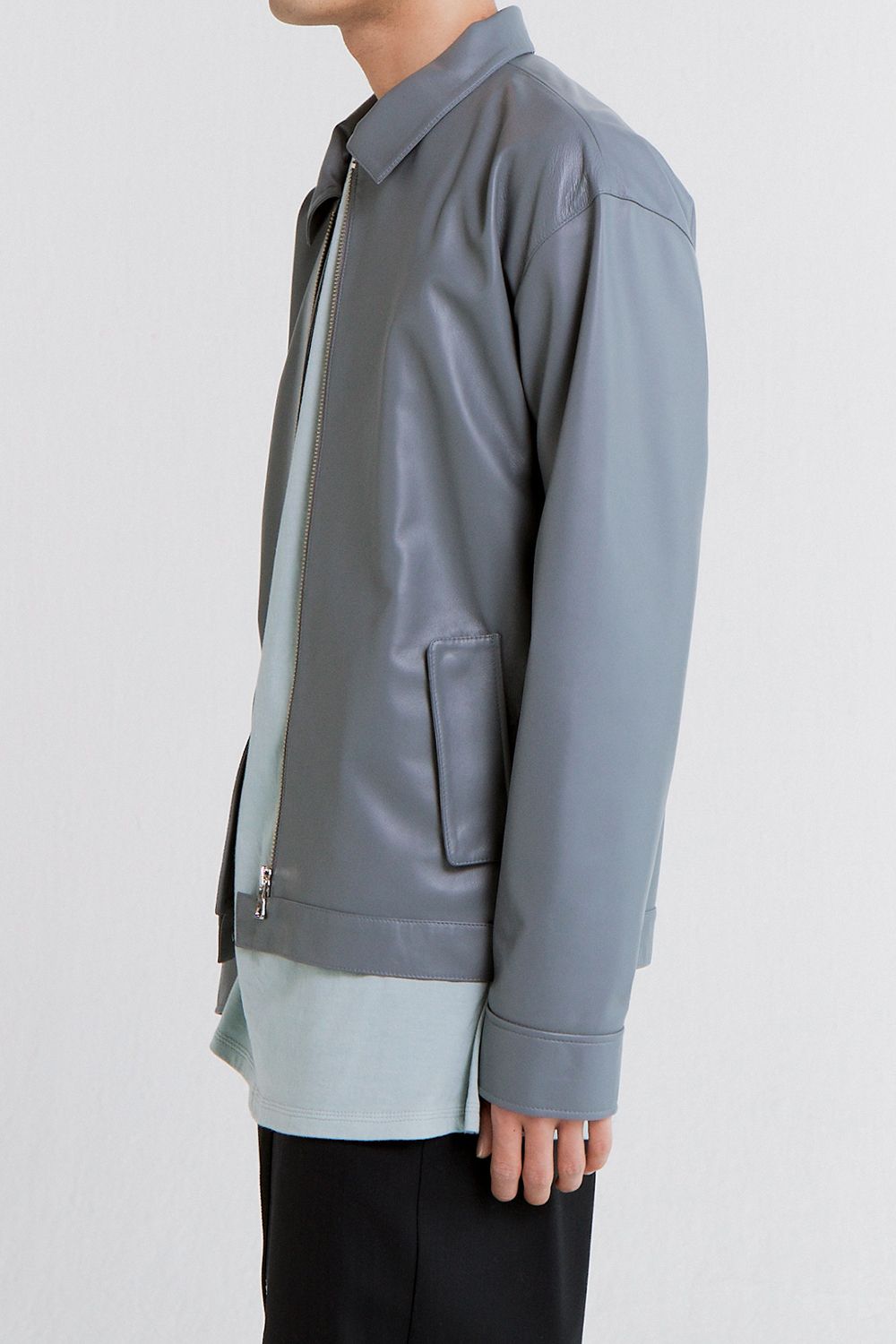 MUSINSA | PLASTICPRODUCT Single Leather Jacket (Gray)
