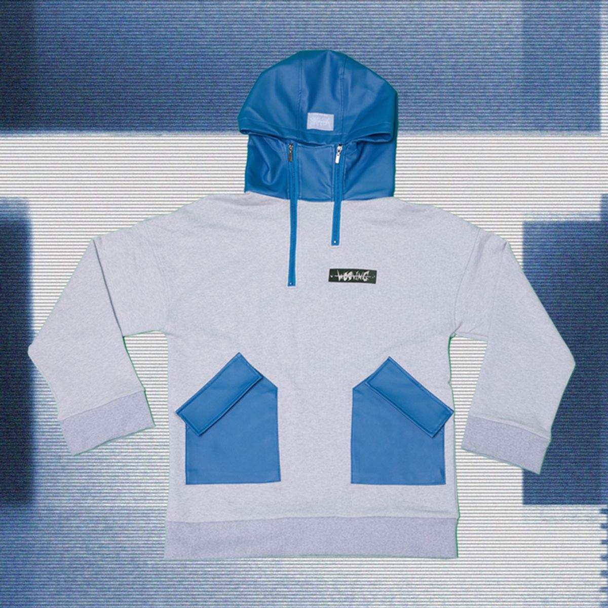 우빙(WOOVING) LEATHER COLORED HOODIE (BLUE)
