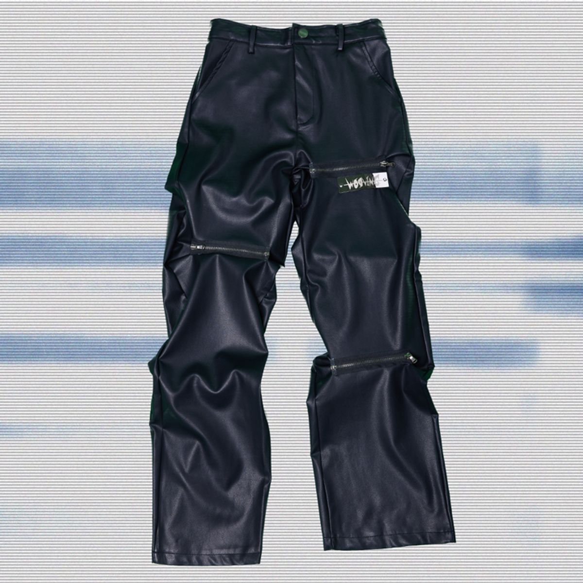 우빙(WOOVING) ZIP CREASE LEATHER PANTS (BLACK)