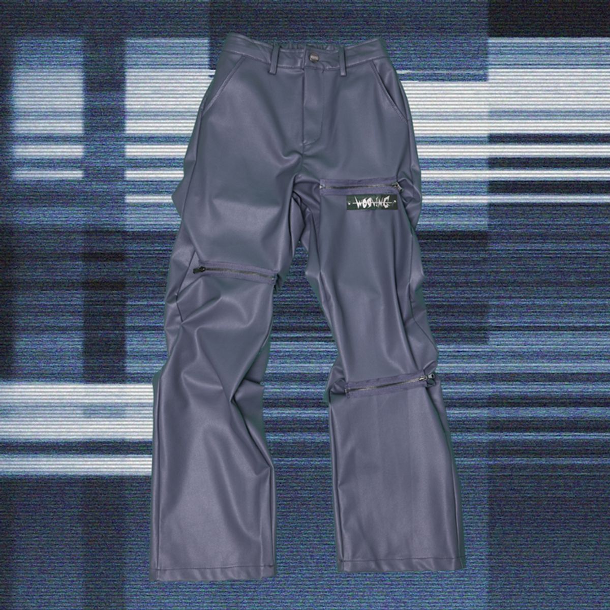 우빙(WOOVING) ZIP CREASE LEATHER PANTS (GRAY)