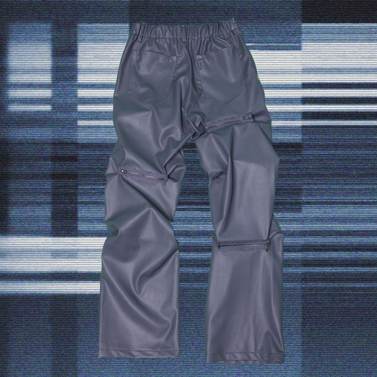 우빙(WOOVING) ZIP CREASE LEATHER PANTS (GRAY)