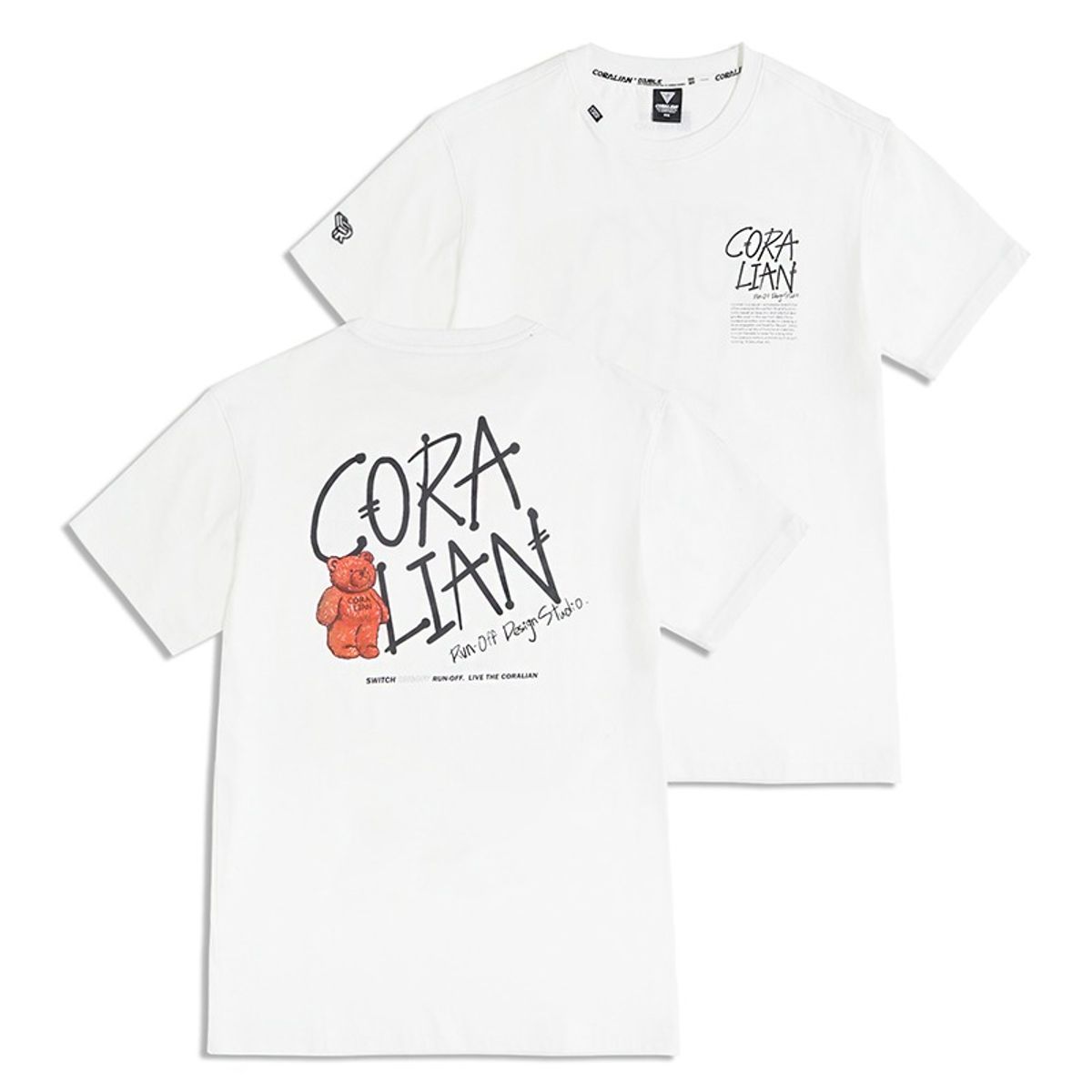 코랄리안(CORALIAN) 런오프 브라운베어 매쉬 면 반팔 티셔츠 화이트