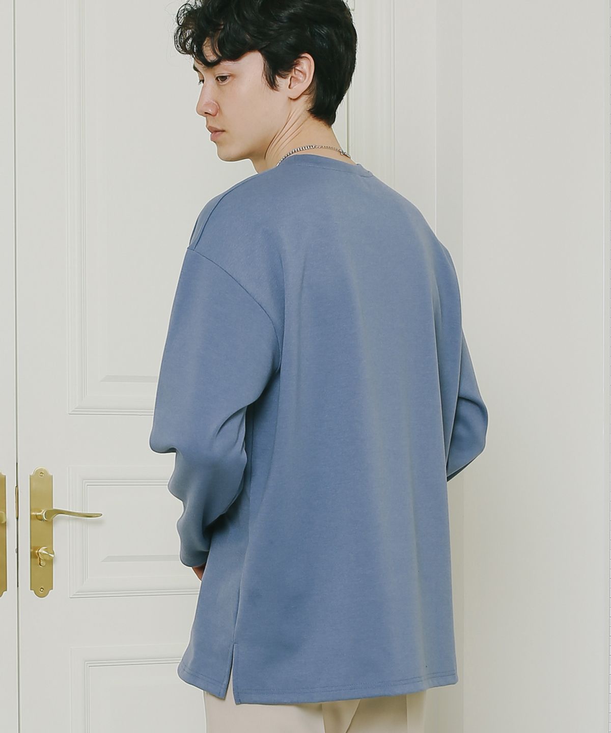 이에스엔(ESN) 오버핏 퓨어헤비 긴팔티셔츠 인디블루