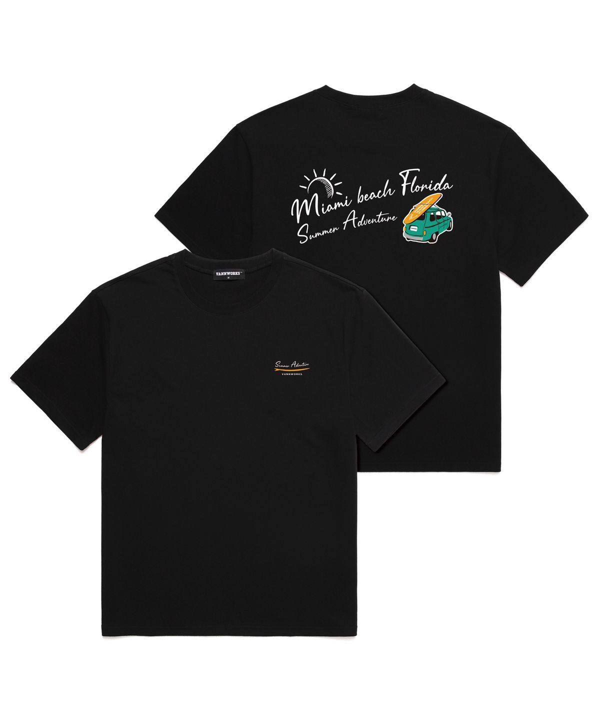 밴웍스(VANNWORKS) Miami Beach Florida Surfing 오버핏 반팔 티셔츠 (VNCTS236) 블랙