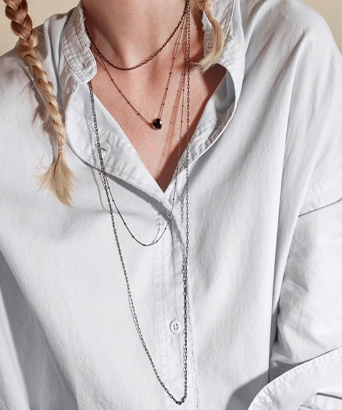 봉보(BONBEAU) Shine long chic Necklace 흑도금 큐빅 팬던트 롱 은목걸이