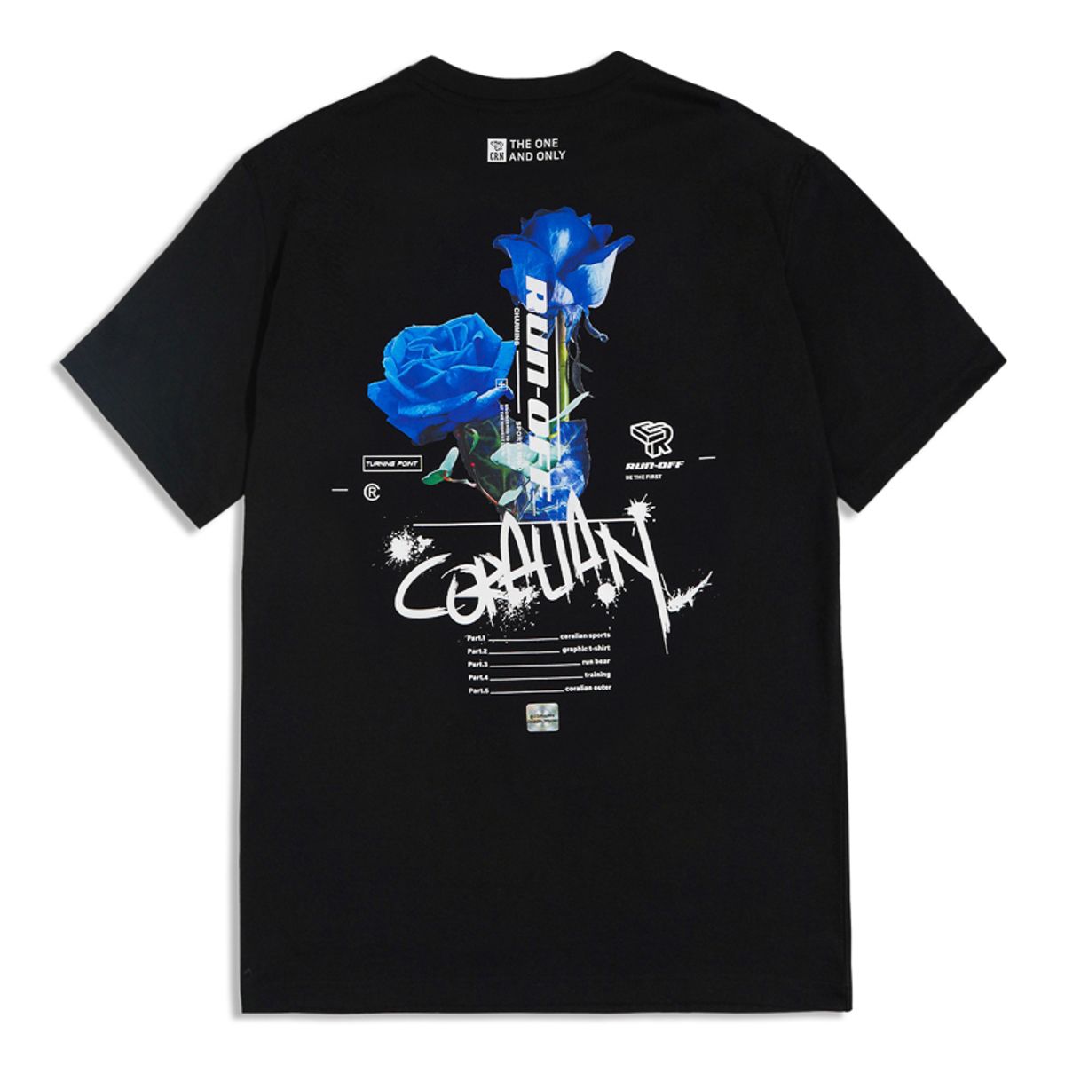 코랄리안(CORALIAN) 런오프 블루로즈 매쉬 면 반팔 티셔츠 블랙