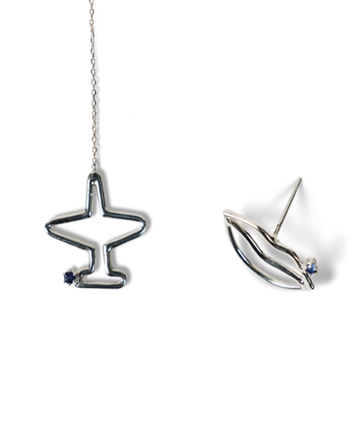 봉보(BONBEAU) Airplane lips silver Eearings set 925실버 체인 드롭 비행기 입술 은귀걸이 세트