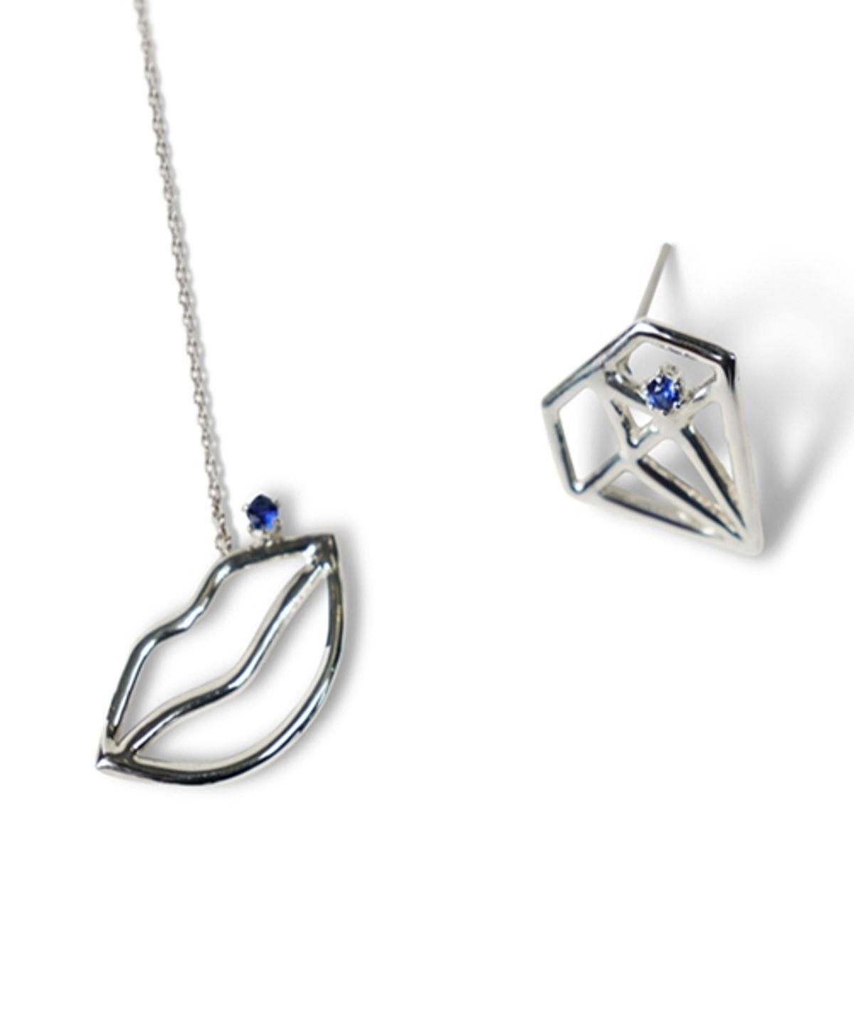 봉보(BONBEAU) Lips dia silver Eearings set 925실버 체인 드롭 입술 다이아 은귀걸이 세트