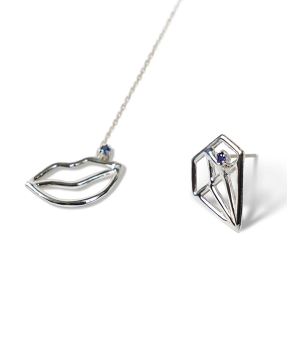 봉보(BONBEAU) Lips dia silver Eearings set 925실버 체인 드롭 입술 다이아 은귀걸이 세트