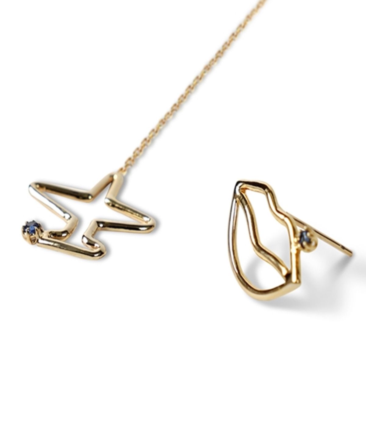 봉보(BONBEAU) Airplane lips gold Eearings set 14k 골드 비행기 드롭 입술 금귀걸이 세트