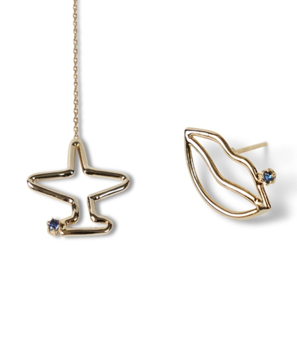 봉보(BONBEAU) Airplane lips gold Eearings set 14k 골드 비행기 드롭 입술 금귀걸이 세트
