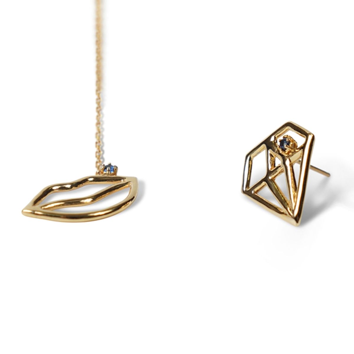 봉보(BONBEAU) Lips dia gold Eearings set 14k 골드 입술 드롭 다이아 금귀걸이 세트