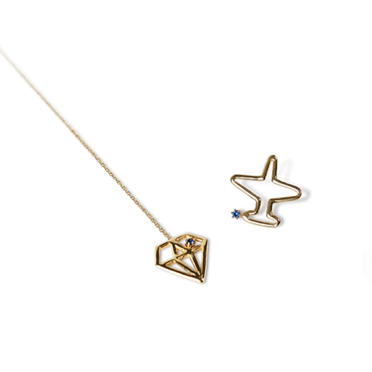 봉보(BONBEAU) Airplane dia gold Eearings set 14k 골드 다이아 드롭 비행기 금귀걸이 세트