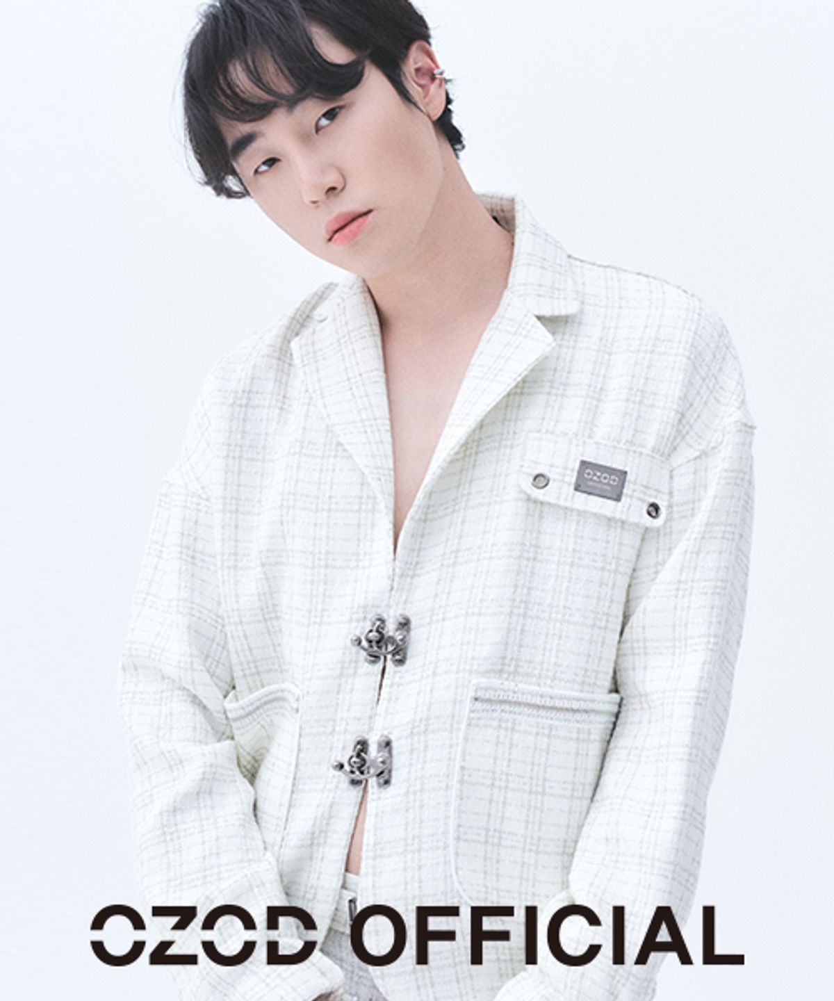 어져드(OZOD) 트위드 드롭 블레이져_하양