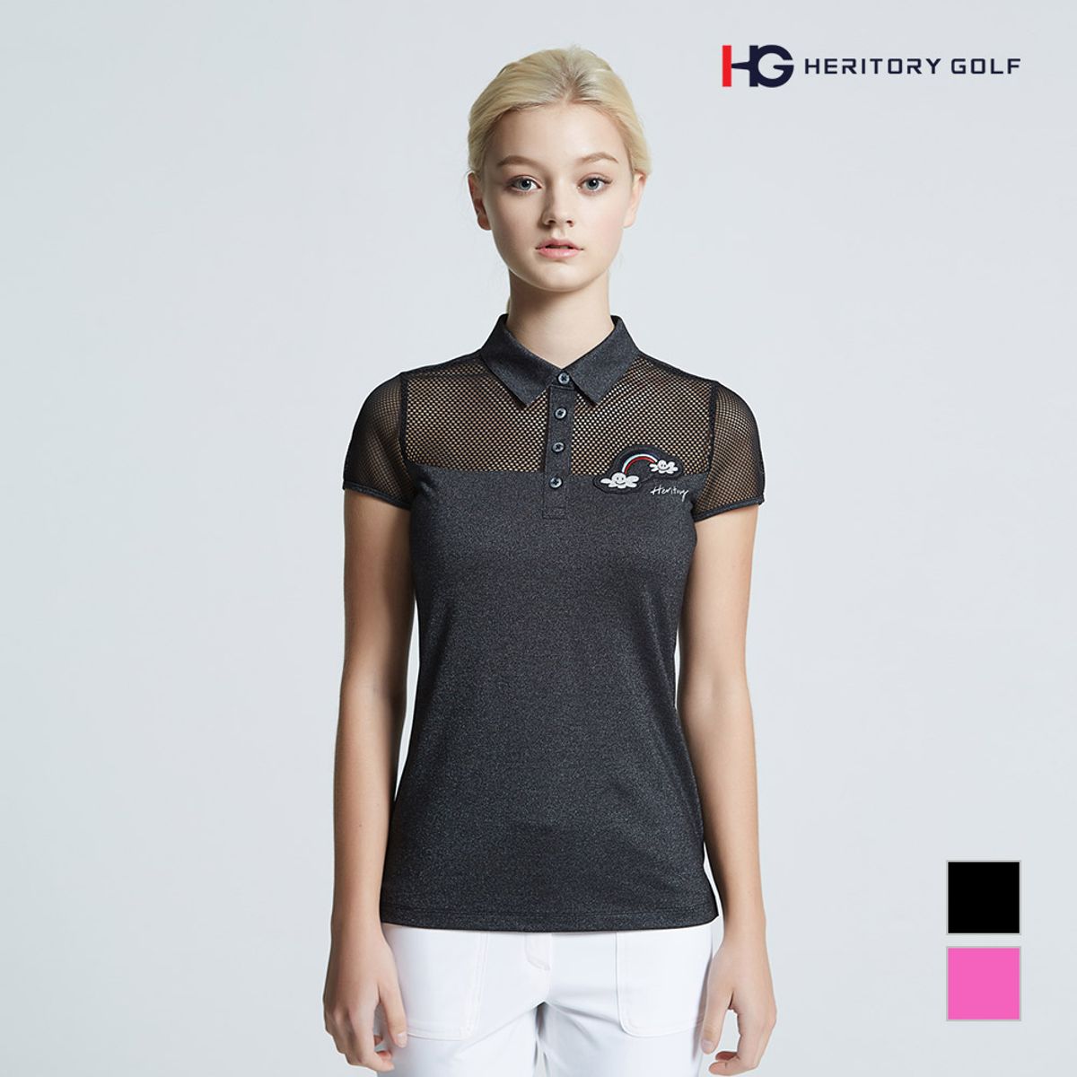 헤리토리골프(HERITORY GOLF) 여성 메쉬 배색 카라티셔츠_MGWASTM4311
