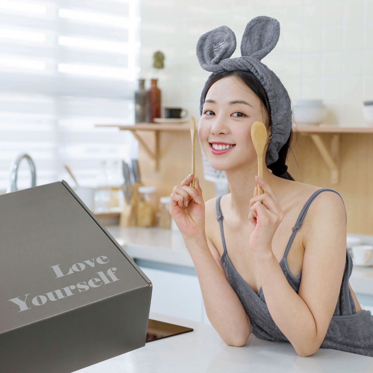 송월타올(SONGWOL TOWEL) [Love Yourself] 크로스가운 풀패키지 선물세트(가운1+헤어밴드1+헤어터번1)