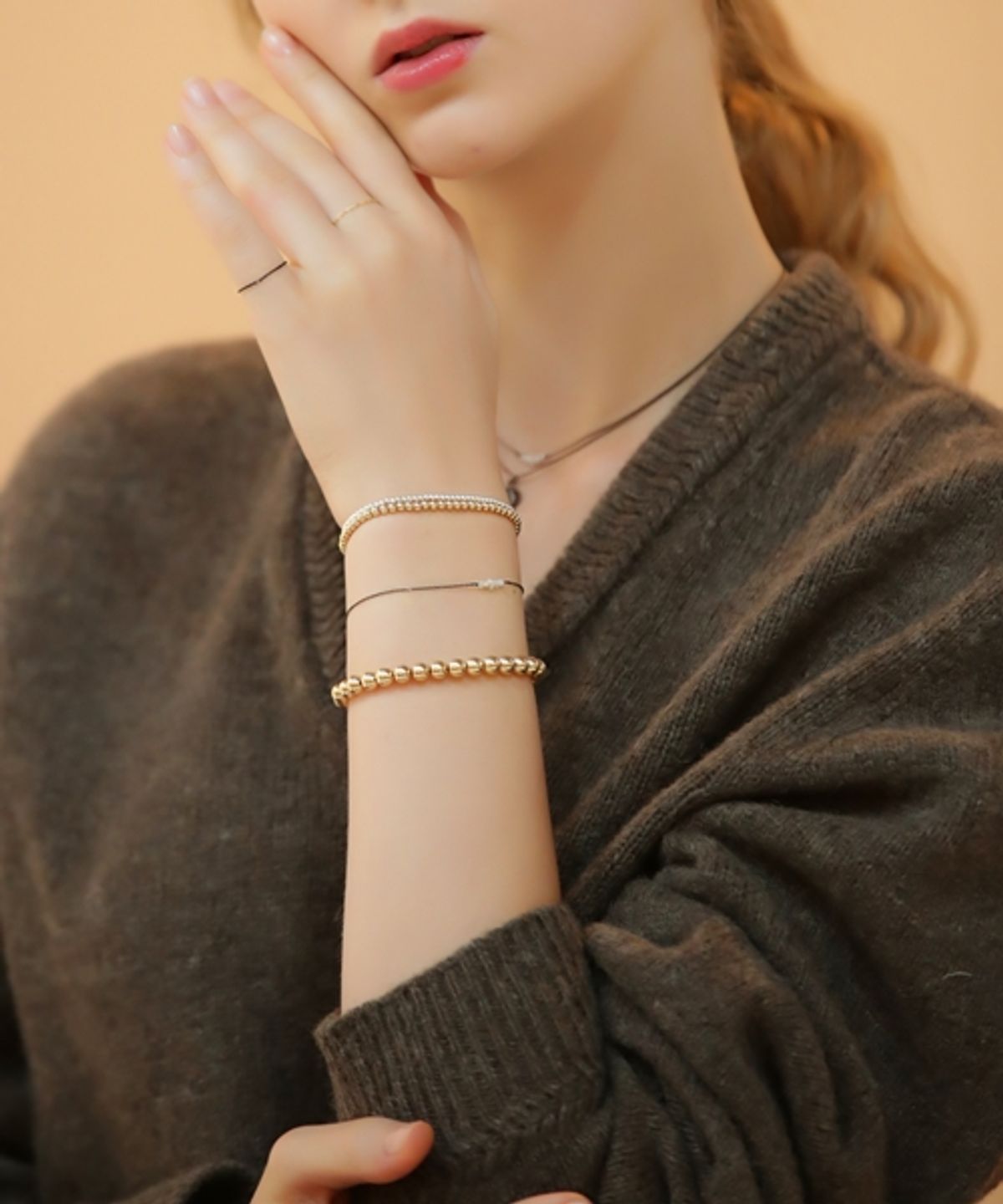 봉보(BONBEAU) 2mm silver gold ball daily simple Bracelet 925실버 은볼 팔찌 2mm