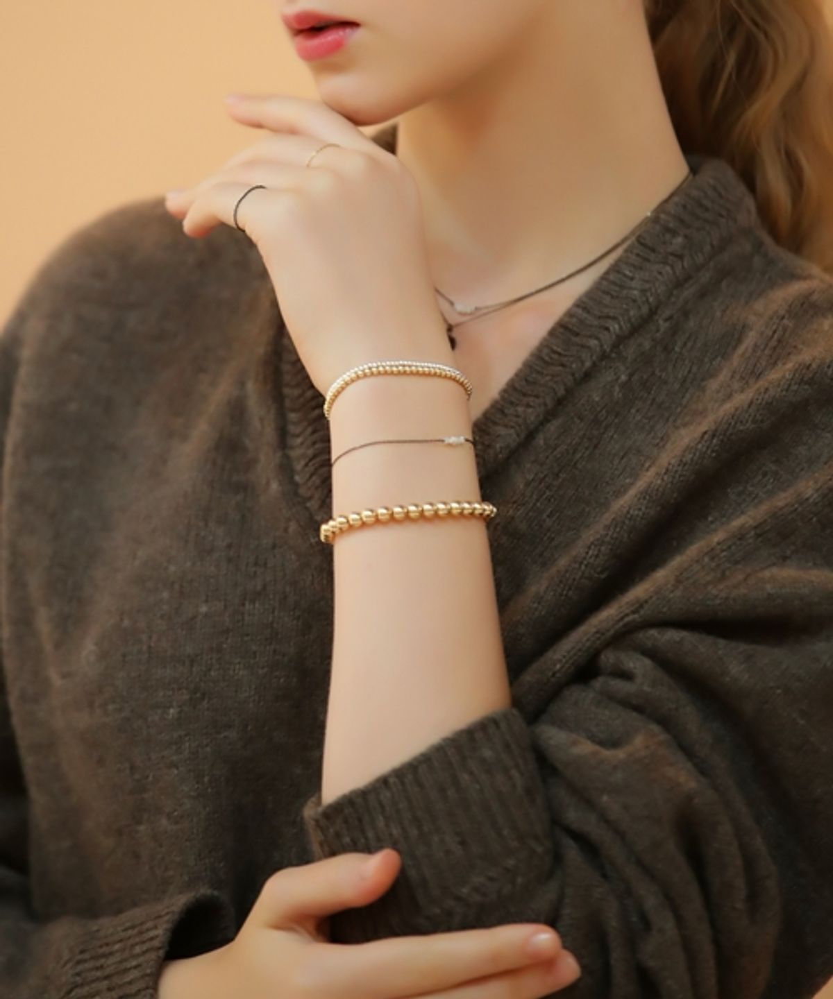 봉보(BONBEAU) 3mm silver gold ball daily simple Bracelet 925실버 은볼 팔찌 3mm