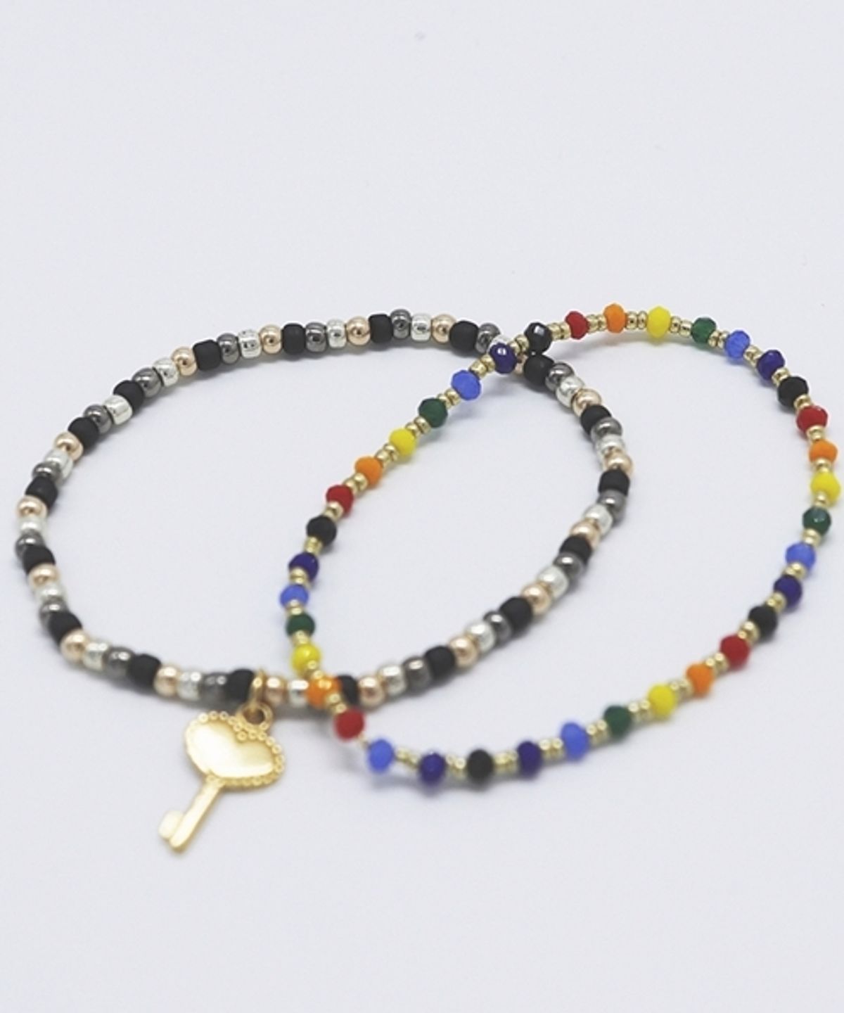 봉보(BONBEAU) Luck key rainbow double beads Bracelet set 행운키 컬러 비즈팔찌 세트 (2종)