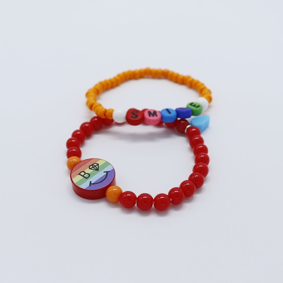 봉보(BONBEAU) Rainbow face smile colorball Bracelet set 레인보우 스마일 비즈팔찌 세트 (2종)