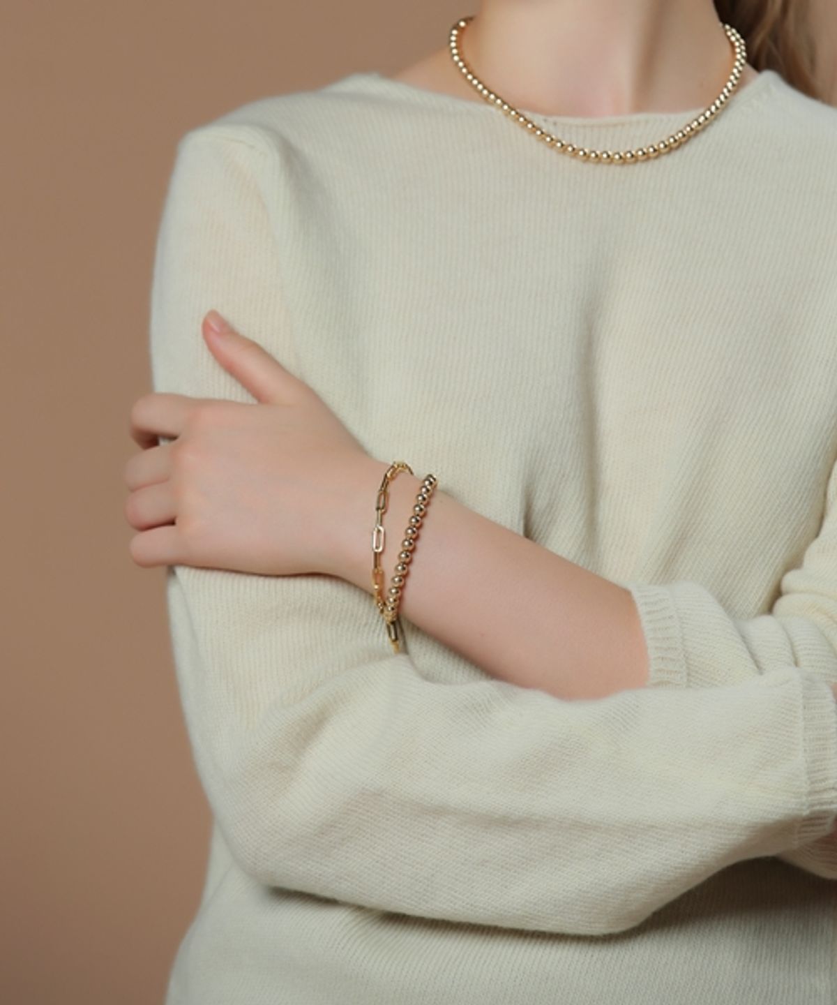 봉보(BONBEAU) Square chain Layered bold Bracelet 볼드 클립 사각체인 레이어드 팔찌