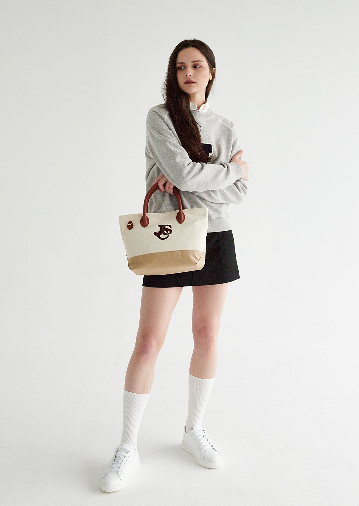 주네시 스포츠 클럽(JUNECI SPORTS CLUB) JSC 레더&캔버스 토트백 (Natural_Brown)
