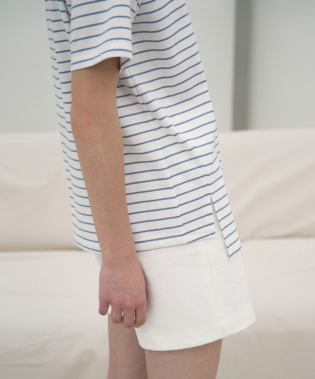 리이(RE RHEE) STRIPED COTTON BLEND T SHIRT