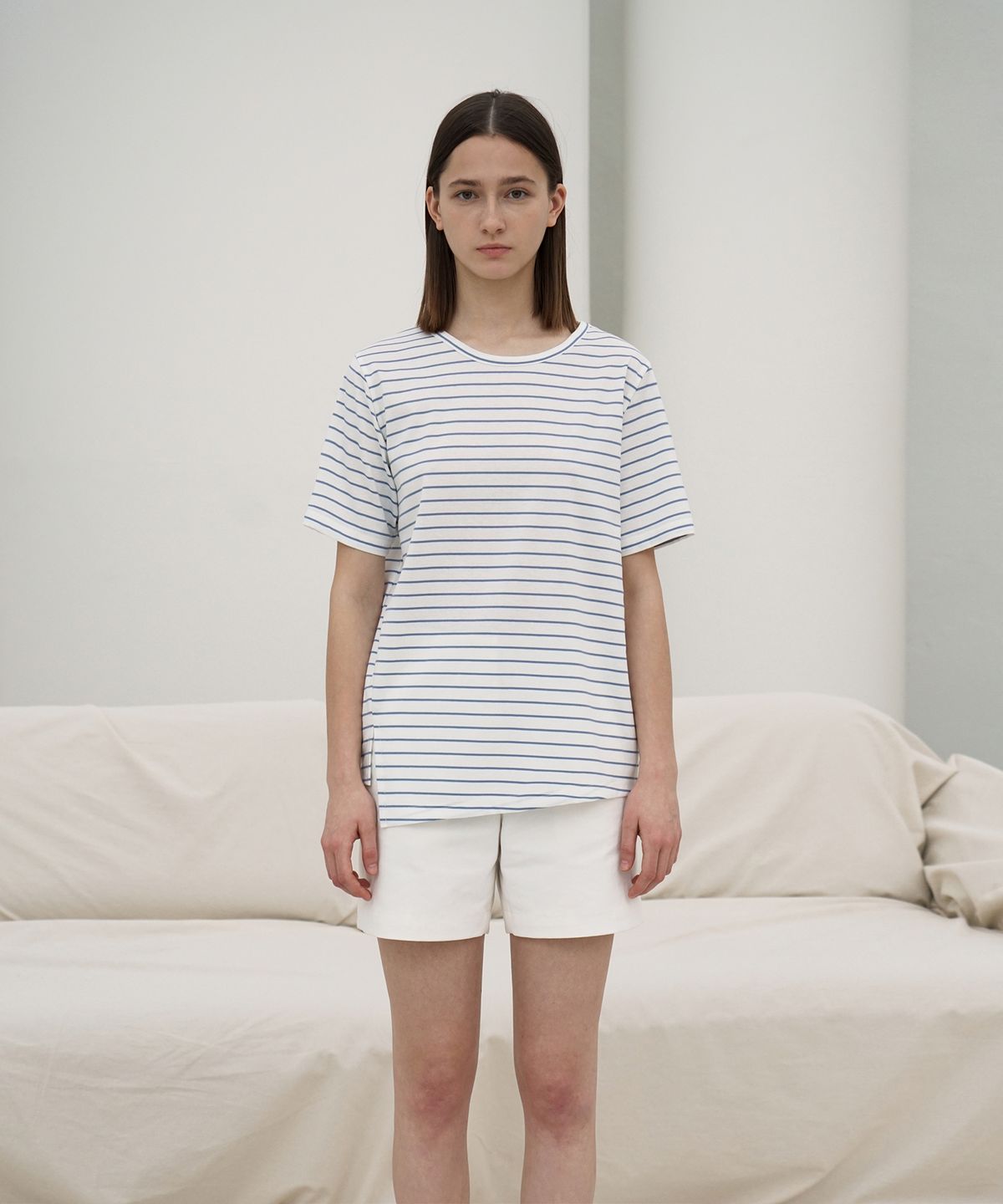 리이(RE RHEE) STRIPED COTTON BLEND T SHIRT