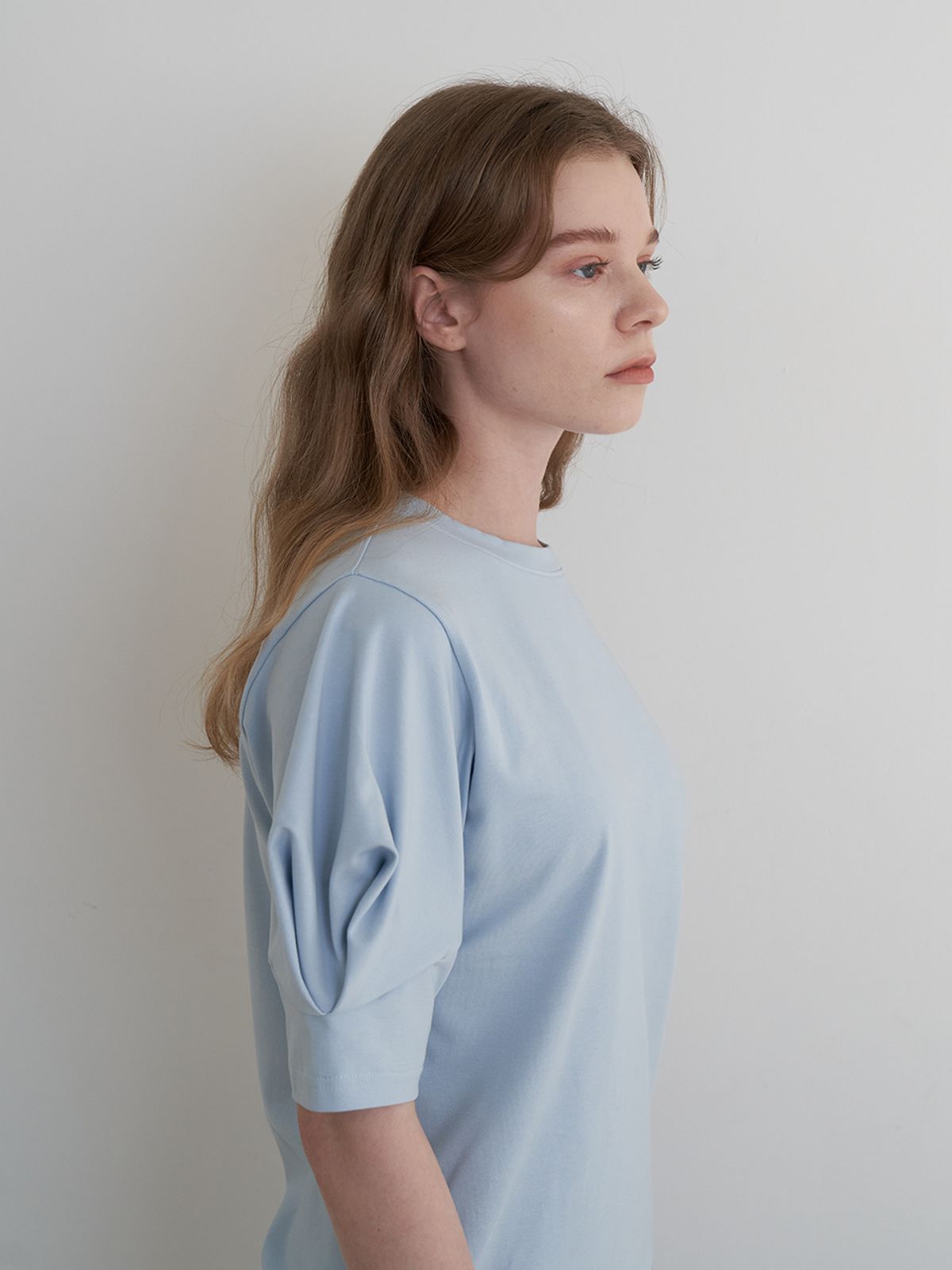 라비올렛트(LA VIOLETTE) Heart Puff Sleeve T-Shirt (Sky Blue)