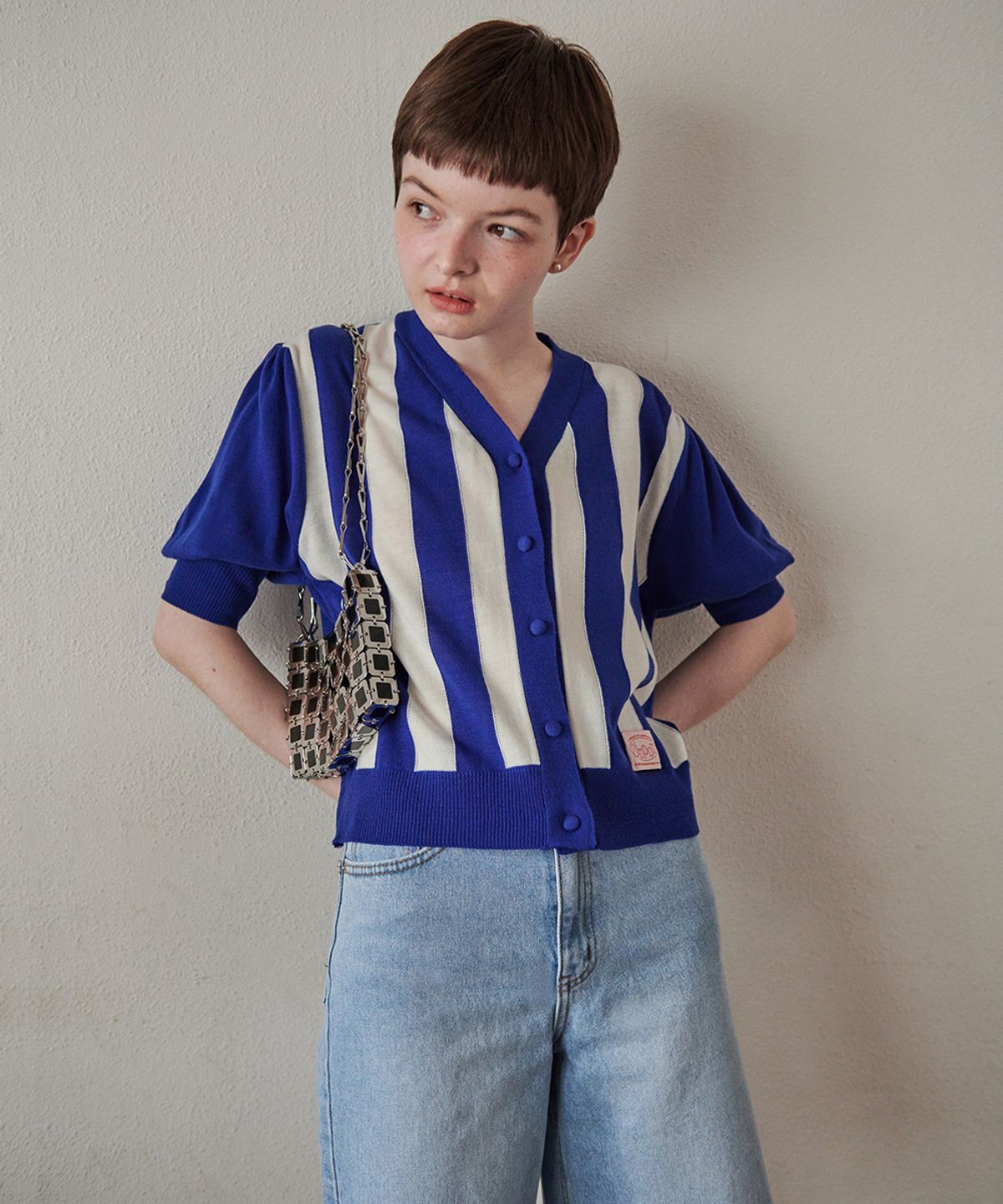 시눈(SINOON) STRIPE PUFF CARDIGAN