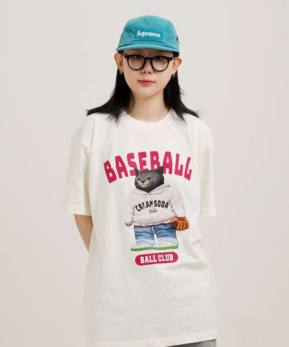 크림소다랩(CREAM SODA LAB) 베이스볼 클럽 반팔 티셔츠 아이보리