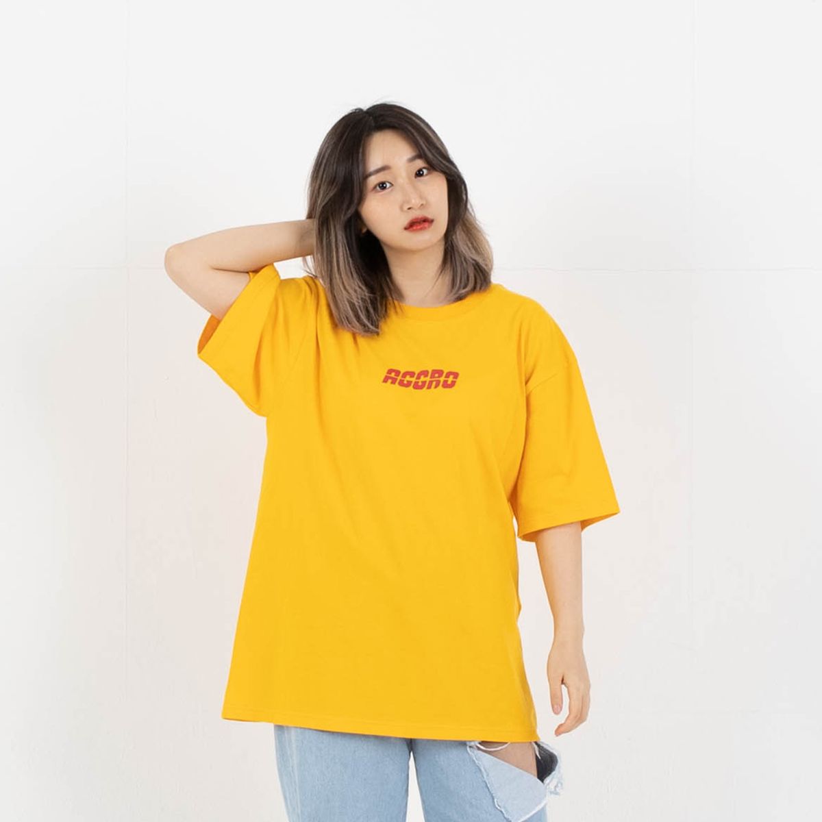 어그로(AGGRO) 컬러풀 로고 티셔츠 YELLOW