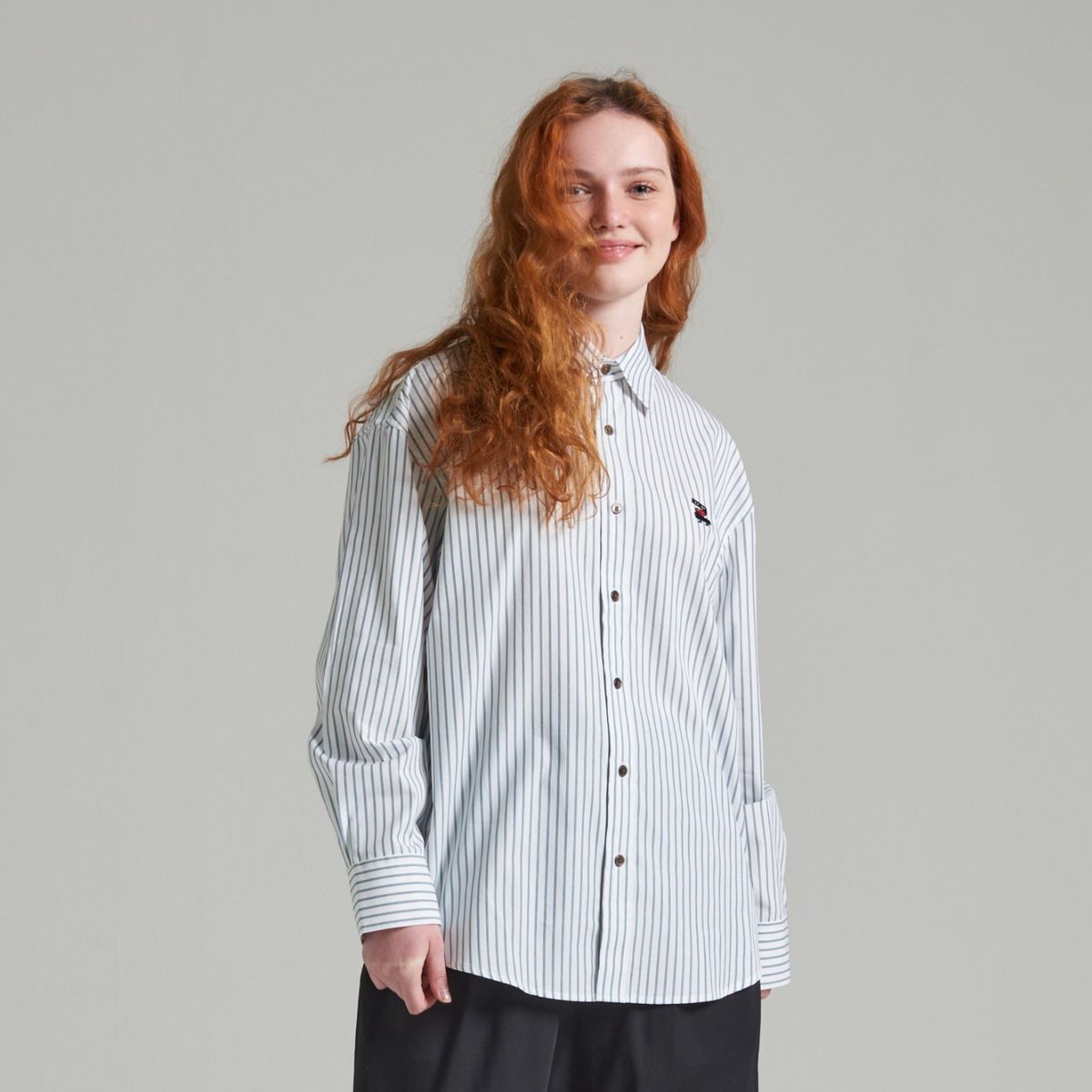 젠아더(ZNOTHER) z시그니처 오버핏 셔츠 그린 스트라이프