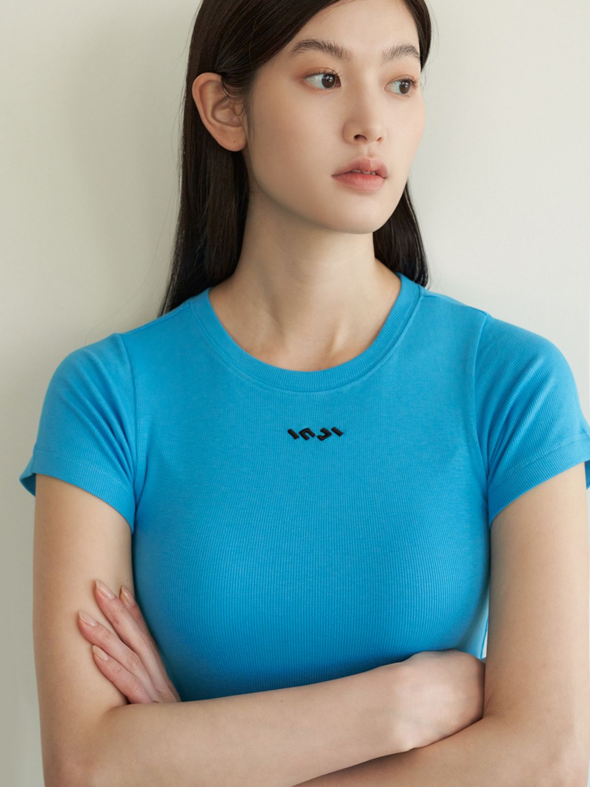 인지액티브(INJIACTIVE) RIBBED SLIM TEE 블루