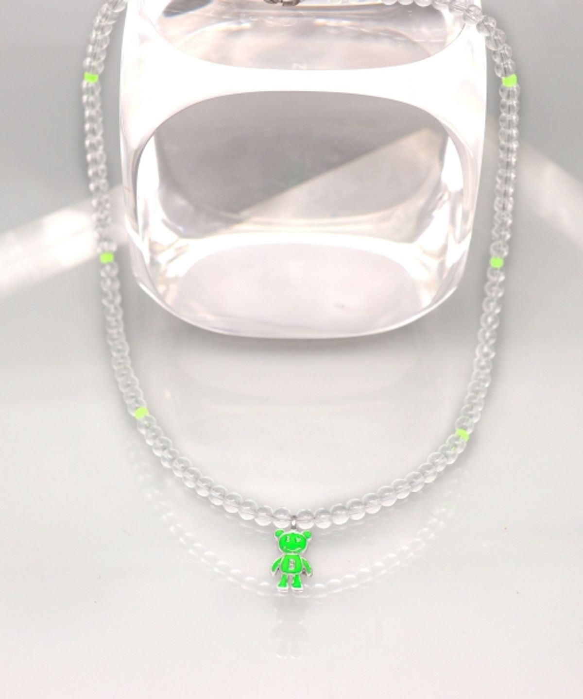 봉보(BONBEAU) Enamel neon color bear point Necklace 테디베어 네온컬러 팬던트 투명볼 목걸이