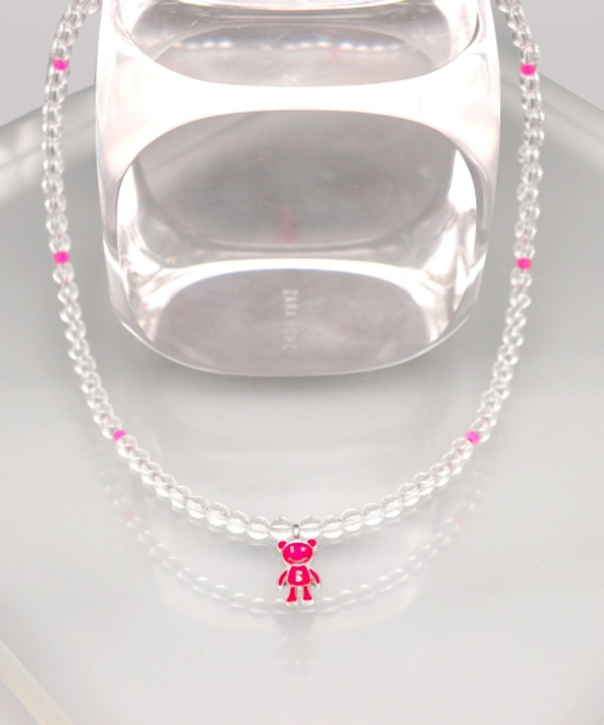 봉보(BONBEAU) Enamel neon color bear point Necklace 테디베어 네온컬러 팬던트 투명볼 목걸이