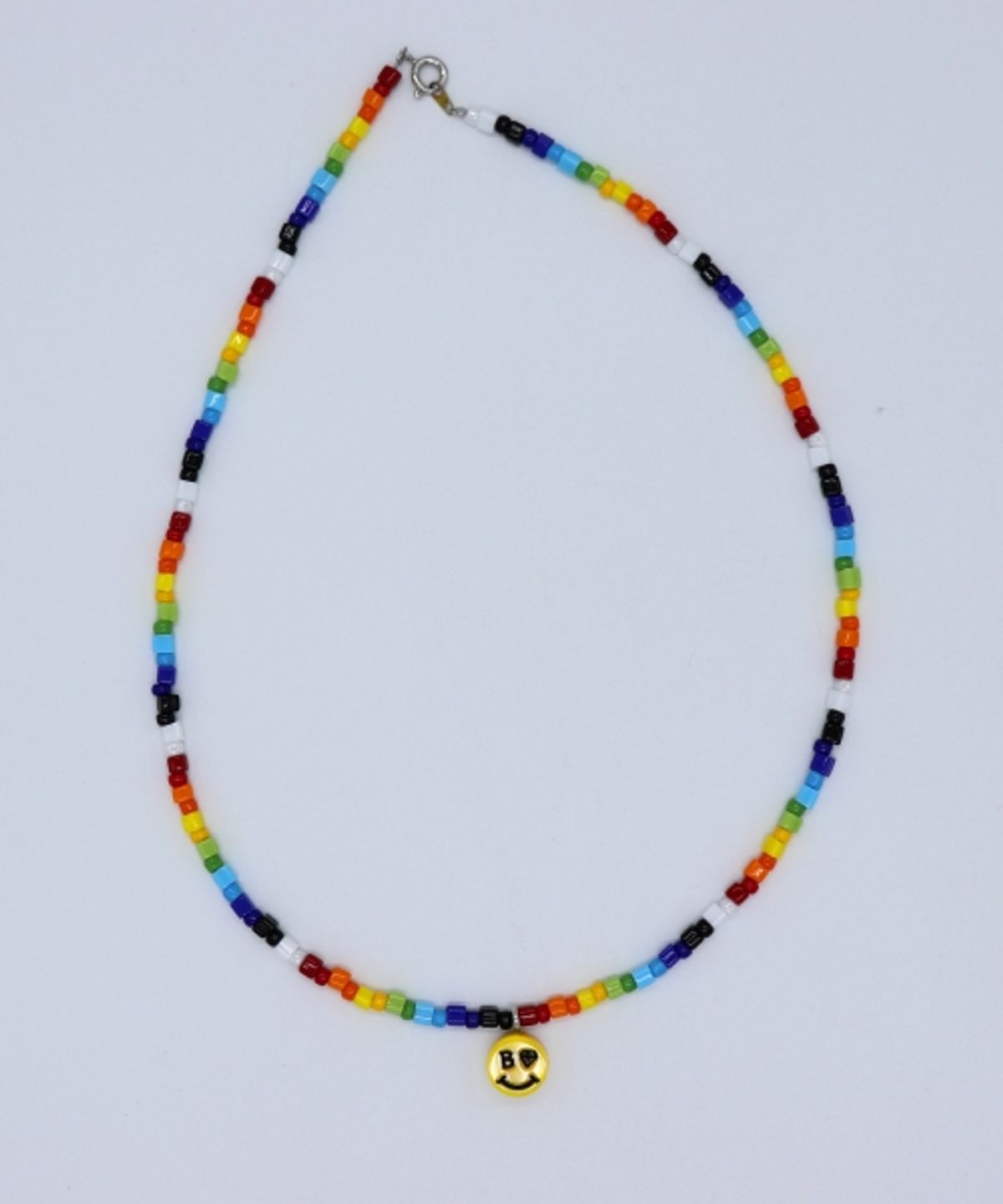 봉보(BONBEAU) Smile pendant point square beads Necklace 스마일 팬던트 레인보우 사각비즈 목걸이