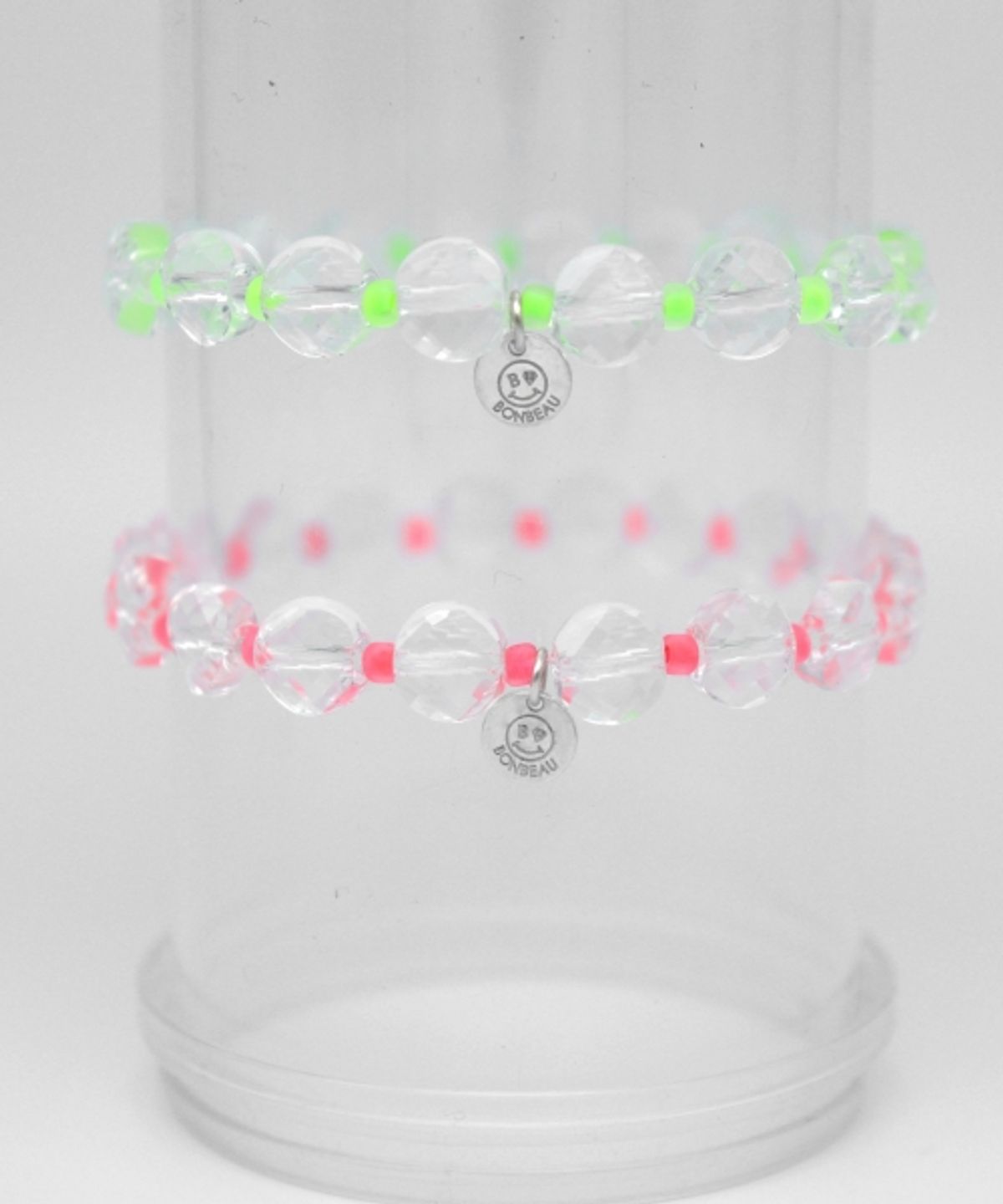 봉보(BONBEAU) Bright cutting glassball beads mix Bracelet 투명볼 네온컬러 비즈 스마일 참 팔찌