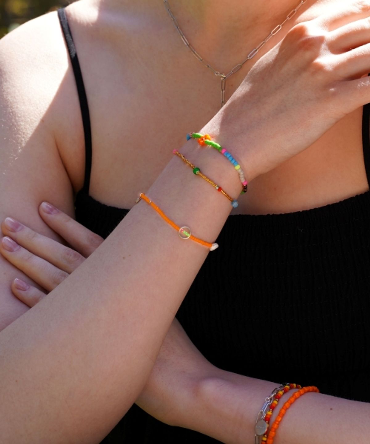 봉보(BONBEAU) Multi charms simple beads Bracelet 스마일 참 레이어드 비즈 팔찌 3color