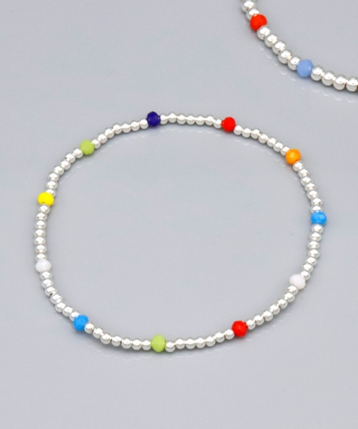 봉보(BONBEAU) Simple glass color mix daily silverball Bracelet 실버비즈 밴딩 은볼 팔찌 2mm 3mm