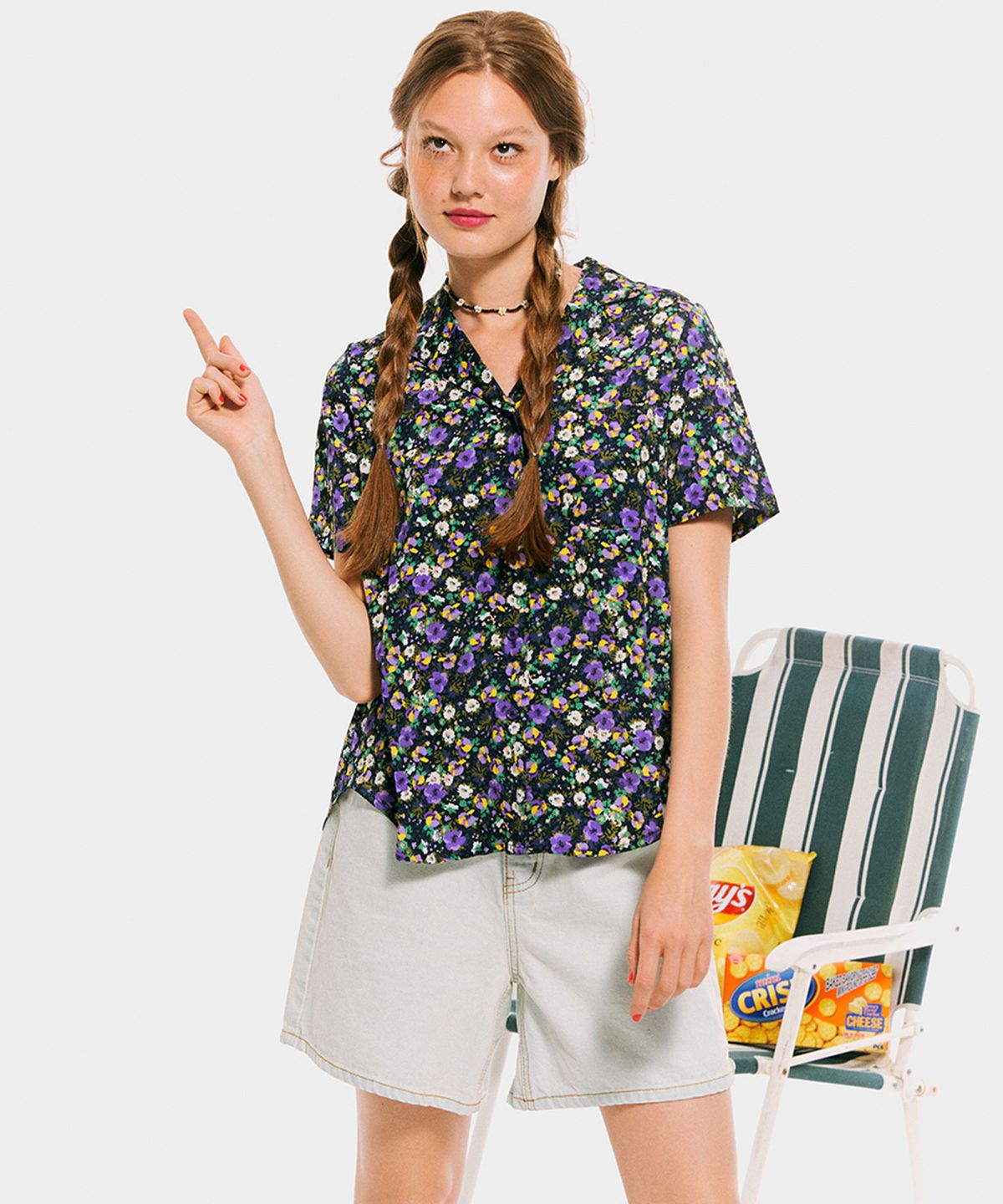 준준스페이스(JUNEJUNE SPACE) Floral Shirts_Navy(플로랄 반팔셔츠_네이비)