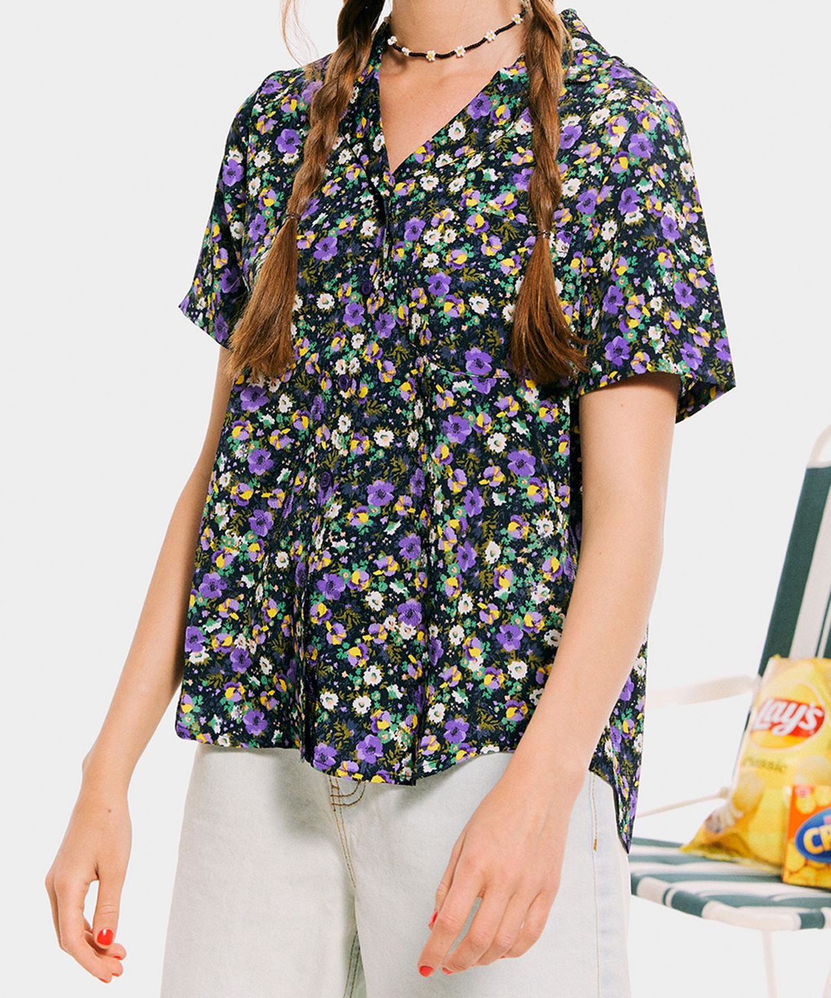 준준스페이스(JUNEJUNE SPACE) Floral Shirts_Navy(플로랄 반팔셔츠_네이비)