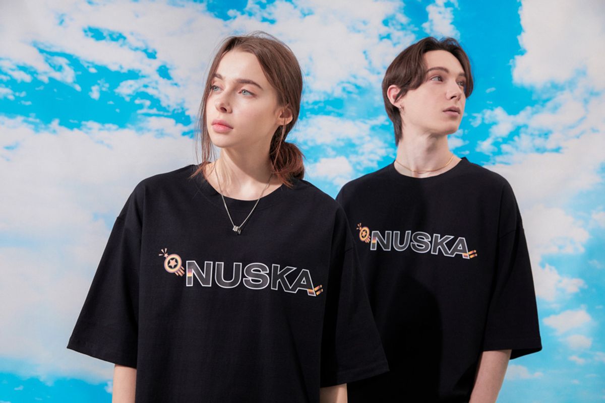 누스카(NUSKA) 스터디 유어셀프 남녀공용 오버핏 반팔 티셔츠(블랙)
