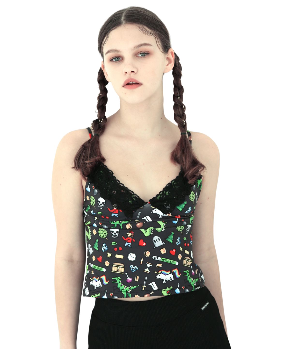 어나더에이(ANOTHER A) Lace sleeveless top [ White/Black ]