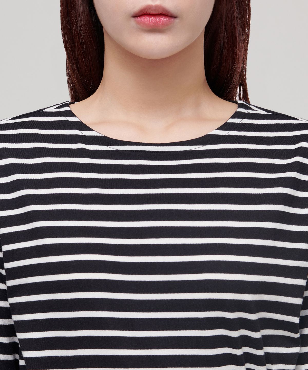 무신사 스탠다드 우먼(MUSINSA STANDARD WOMAN) 우먼즈 스트라이프 보트 넥 긴소매 티셔츠 [블랙/아이보리]