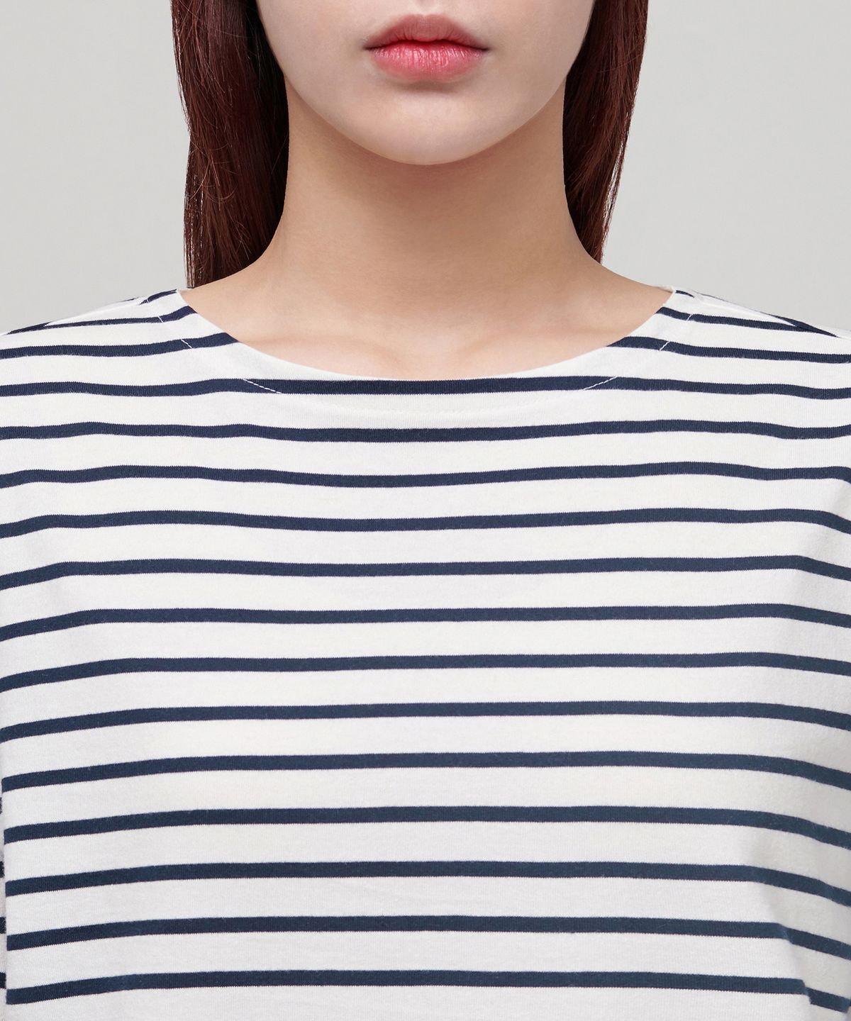 무신사 스탠다드 우먼(MUSINSA STANDARD WOMAN) 우먼즈 스트라이프 보트 넥 긴소매 티셔츠 [아이보리/네이비]