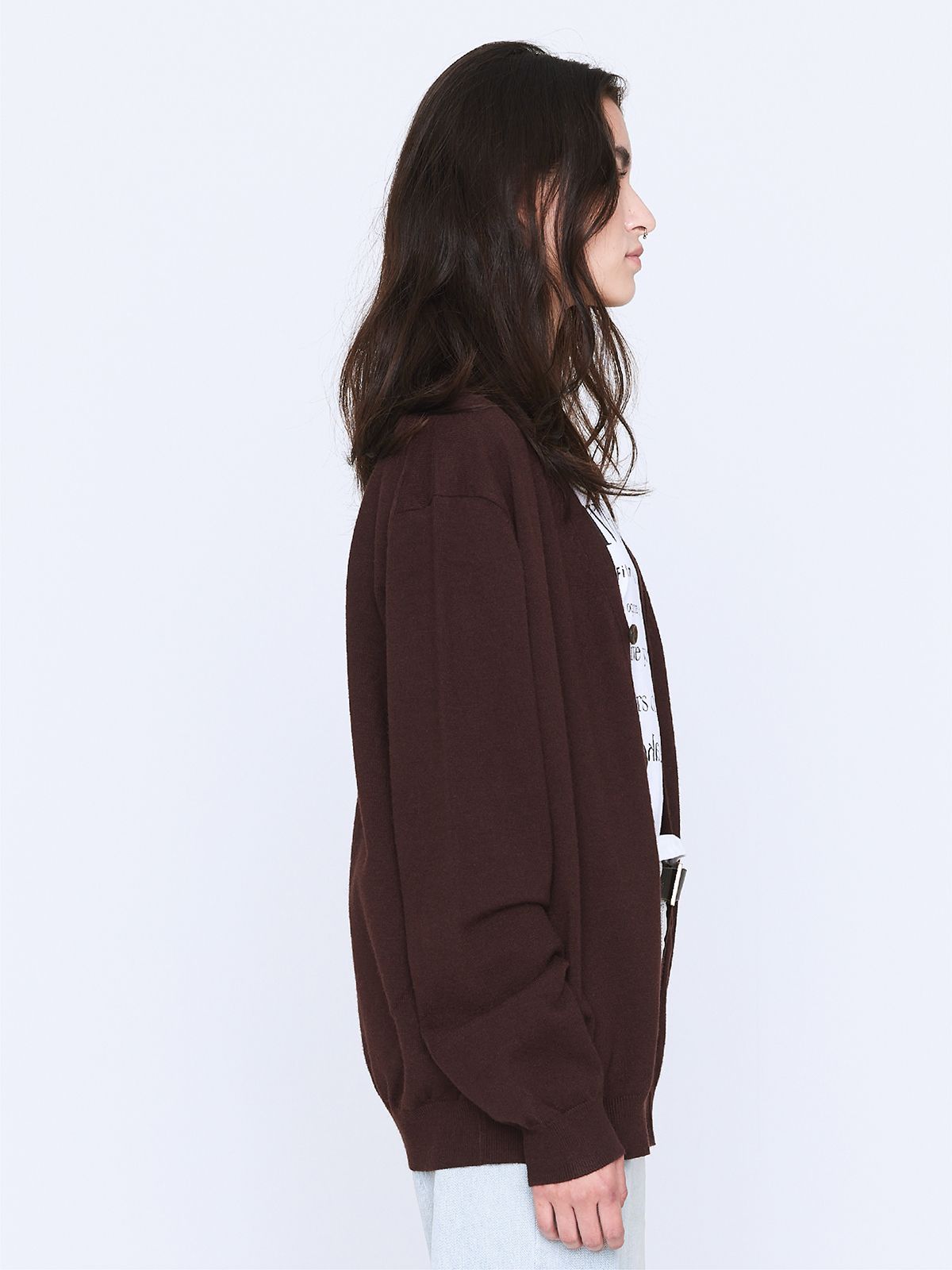 레이지레이크(LAZY LAKE) 오터 쉐잎 브이넥 가디건 브라운 M