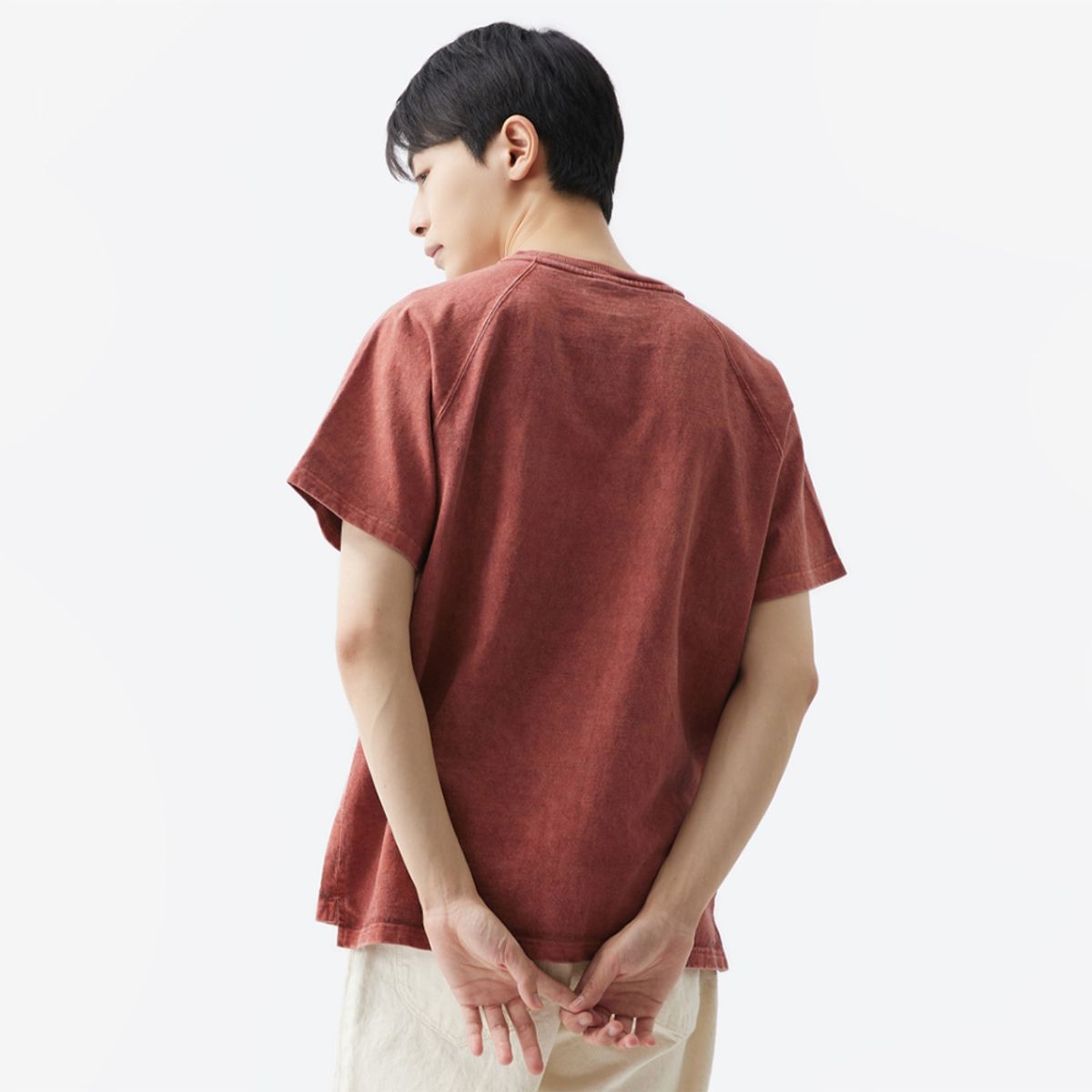 굿온(GOODON) 피그먼트 다잉 헤비코튼 포켓 반팔 티셔츠 - 다크 오렌지